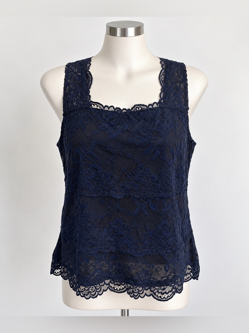 CHADWICKS Navy Blue Lined Lace Tank Top size medium
